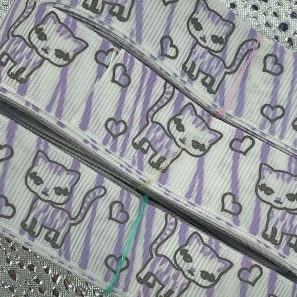Grosgrain Ribbon NEW 7/8” 5 yards yds 5/$20 Kitty cat purple zebra stripes - Picture 1 of 5